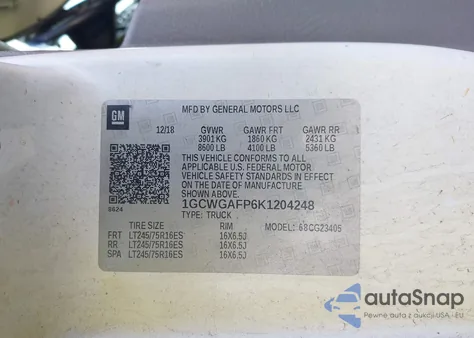 2019 Chevrolet Express 2500 Work Van из США, поврежденный, VIN 1GCWGAFP6K1204248